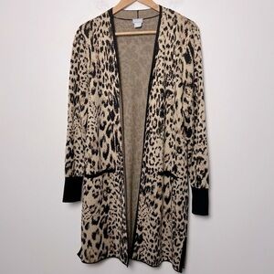 Chico’s Leopard Animal Print Longline Open Front Cardigan Pockets Chico's 1  M